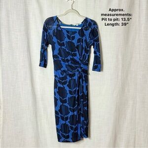 Boden Harper Blue Floral Ruched Midi Dress Size 4